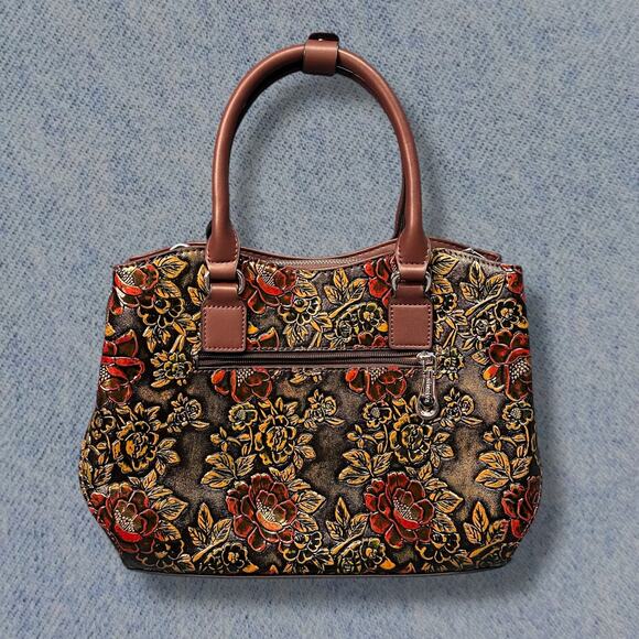 Siweiya Handbags - Siweiya Vintage Red Floral Embossed Handbag with Matching Wallet – Dual Handles